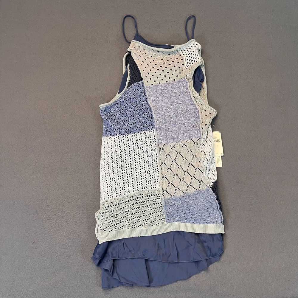 By Anthropologie Womens Lg Mock-Neck Crochet Twofer Sweater Dress Patchwork NWT‎